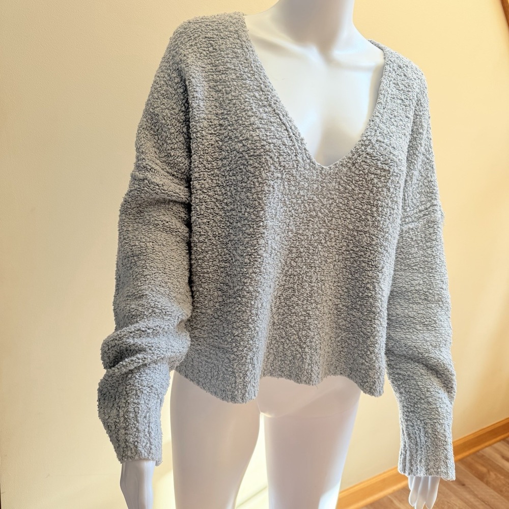 Free People Women's Periwinkle Light Blue Finders Keepers V Neck Sweater-mall